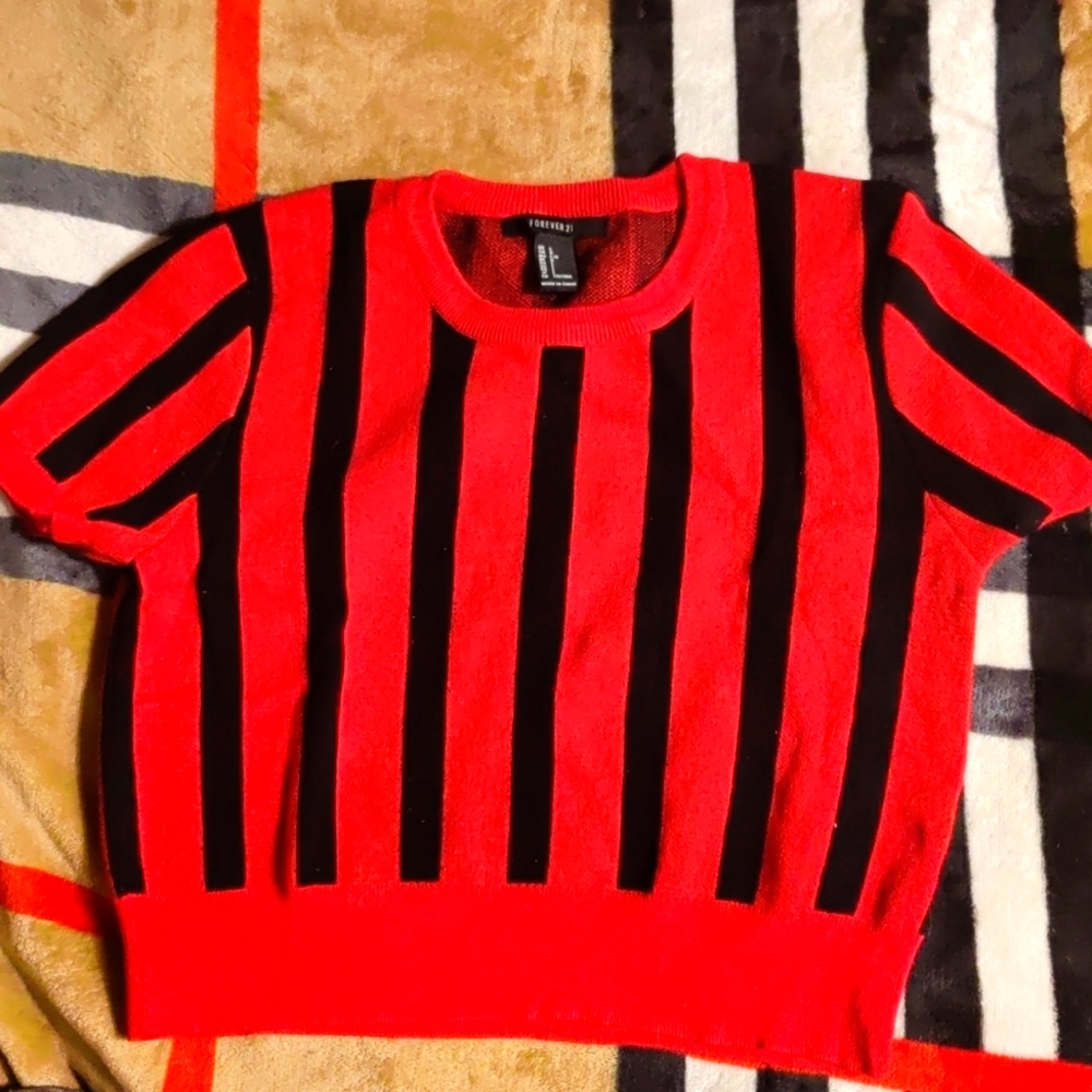 Forever 21 cropped short sleeve striped sweater